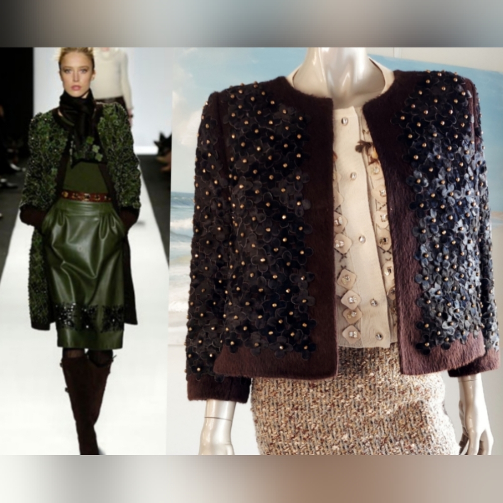 $5,400 OSCAR DE LA RENTA EXCLU ORYLAG FUR, WOOL, CASHMERE RUNWAY JACKET US L